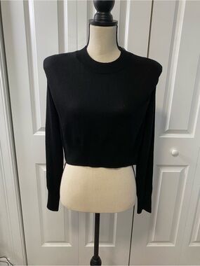 NWT All Saints Padded Shoulders Merino Wool Cropped Sweater
